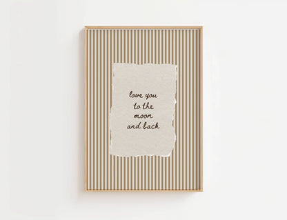 Love You to the Moon Vintage Stripe Print | Digital Download