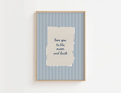 Love You to the Moon Vintage Stripe Print | Digital Download