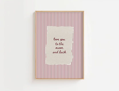 Love You to the Moon Vintage Stripe Print | Digital Download